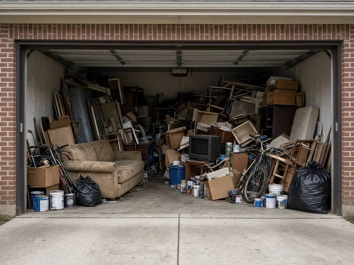 Houston garage packed with junk before a Haul N Go cleanout